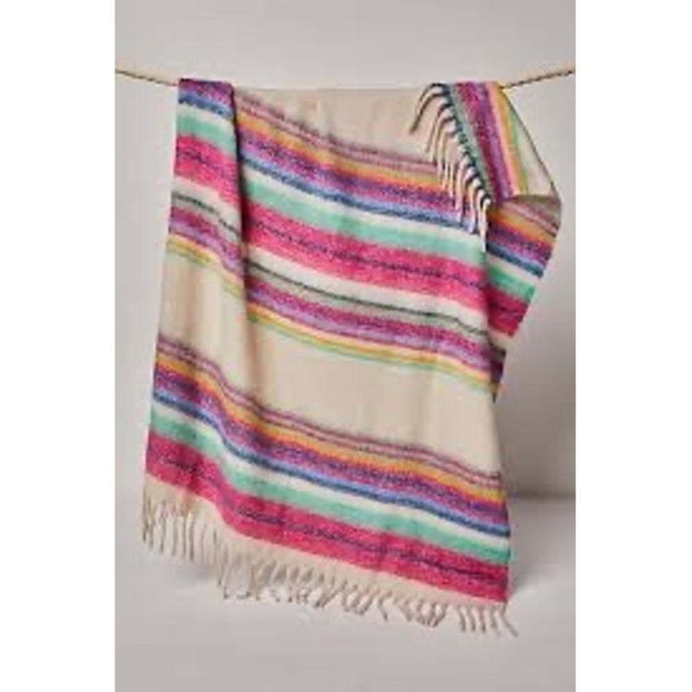 Free People Throw Blanket Striped Multi Color Fringe Trim